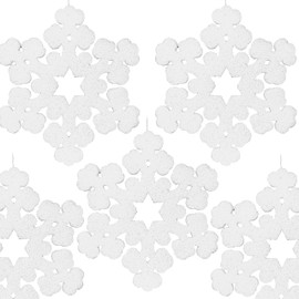 Large Foam Snowflake Decorations - Set of 10 Jumbo Craft Traditional Bright White Snowflake Shapes with Glitter - Invisible String Attached - Big Size 12 Inches Diam.
