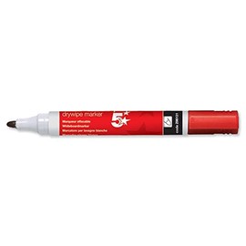 5 Star® Red Dry Wipe Whiteboard Marker Pen - 3mm Bullet Tip (Pack of 4)