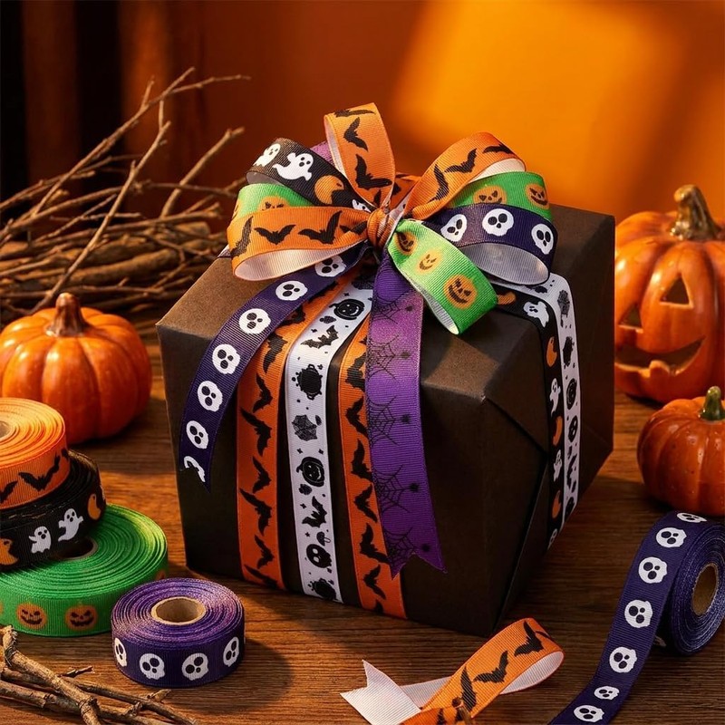 6 Rolls 36 Yards Halloween Ribbons Spider Ghost Web Pattern