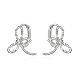EVER FAITH Silver Bow Earings 925 Sterling Silver Bow Hoop Earrings Small Bowknot Ribbon Huggie Hoop Earrings Hypoallergenic Bow Jewelry for Women Girls Teen