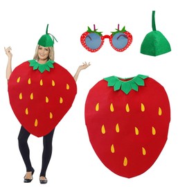 MXYZQDE Pack of 2 Strawberry Costume, Unique Group Costume, Funny Costume Strawberry Hat and Dress, Suitable for Carnival Party, Party Costumes, Role Play, Rekvisits