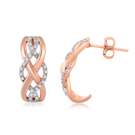 14k Rose Gold-Plated Sterling Silver and Diamond Woven Earrings (1/10 cttw)