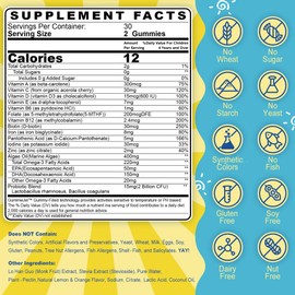 Kids Multivitamin Gummies with Iron, Sugar Free, Kids Daily Vitamins + Probiotics, Algae Omega 3 (EPA/DHA), A, C, D, Methyl B12, Folate, B6, Zinc, Biotin, for Healthy Growth, Immune Support, 60 Count