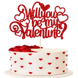 Ephlyn - 1 pieza de decoración para tartas de San Valentín, con purpurina, corazón, para el día de San Valentín, boda, despedida de soltera, cumpleaños, fiesta, decoración de pasteles, color rojo