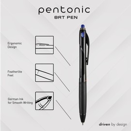 Pentonic BR-T Retractable Ballpoint Pens, 18 Count, Blue Ink, 0.7 mm Fine Point, Smooth Writing For Journaling, Office & School (PEN12125)