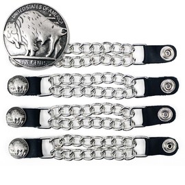 Milwaukee Leather 5 Cent Buffalo Medallion Vest Extender - Double Chrome Chains Genuine Leather 6.5" Extension 4-PCS MLA6009SET - 4 Inch