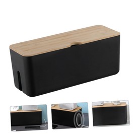 Gatuida Charging Cable Storage Box Cable Management Box Cord Organizer Case Plastic Wooden Lid Home Office Wire Organizer