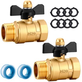YELUN Garden Hose Brass Shut Off Valve Full Flow, No Restricted-Flow Water Shut-Off Connector, 3/4" GHT x 3/4" GHT Garden Hose Full Port Ball Valve Adapter (Butterfly Handle 2PCS)