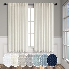 Cortinas de lino natural de 45 pulgadas de longitud para casa de campo, 2 paneles de bolsillo para barra, pestañas traseras para colgar, filtrado de luz, café, cortinas cortas en crema para baño,