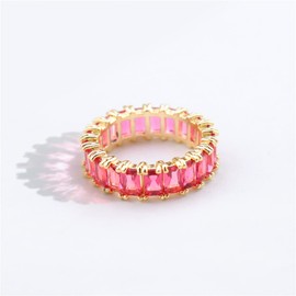 Fuqimanman2020 Cubic Zirconia Emerald Cut Eternity Ring Colorful Eternity Rainbow Ring Multi Color Gemstone Bands Ring Jewelry Gift-Hot Pink size6