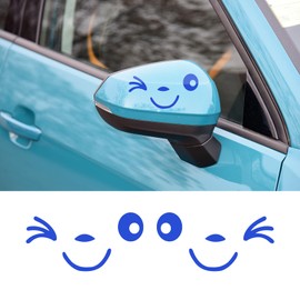 1 Pair Cute Smile Face 3D Decal Stickers for Auto Side Mirrors L+R, Rearview Mirrors Stickers, Fit All Cars (Blue)