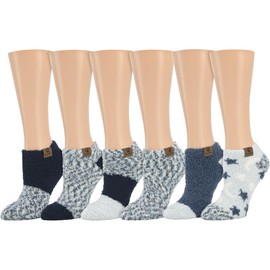 BEARPAW Ladies 6 Pair Pack Cozy Super Soft Warm Lounge Socks Multi Color Patterned Ankle and Low Cut Packs, Country Air, One Size