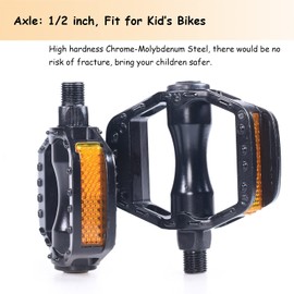ThinkTop Kids Bike Pedal 1/2-Inch Ultra Strong Aluminium Alloy Anti-Slip with reflector, Children Bicycle Pedals Platform Flat Fit for 12" 14" Boys Girls Bike