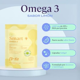 B-FIT B Omega 3 1800 mg Ácidos Grasos - 1080 EPA y 720 DHA - 90 Cápsulas de Omega-3 de Salmón Noruego y Pescado de Agua Fría - Sabor Limón - Cápsulas Softgel