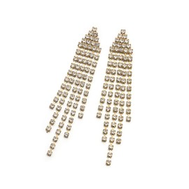 EleQueen Chandelier Tassel Earrings for Women, 14K Gold-Plated Austrian Crystal Linear Drop Dangel Earrings for Wedding Bridal Party