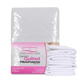 Home Sweet Home UK Zippered Pillow Protectors 4 Pack - 100% Soft & Breathable Microfiber Quilted Pillow Protectors - Hypoallergenic & Noiseless Pillow Case Protectors White 48cm x 74cm