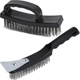 Heavy Duty Wire Brush Set for Rust Removal & Heavy Duty Cleaning - 2 Pack Carbon Steel Brushes with Ergonomic Handle, Multi-Surface Scrub Brush for Grill, Metal, Concrete & Tile