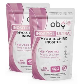 Oby Inositol Ultra | 4100 gr porcion | Myo & D-Chiro Ratio 40:1 | 240 tomas | Myo Inositol Oby Ultra Puro | 2 Bolsas Polvo Total 600 g