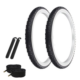 WESTWIND Pair of Bicycle TIRE 24" X 2.125" Black/White (2) TIRESW/Tubes & TIRE LEVERS KNOBBY Tread P-1075A 24" Bicycle
