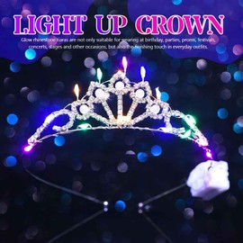 DRESBE Light Up Rhinestone Tiara and Crown LED Pearl Wedding Headband Glow Party Hair Accessories for Women and Girls