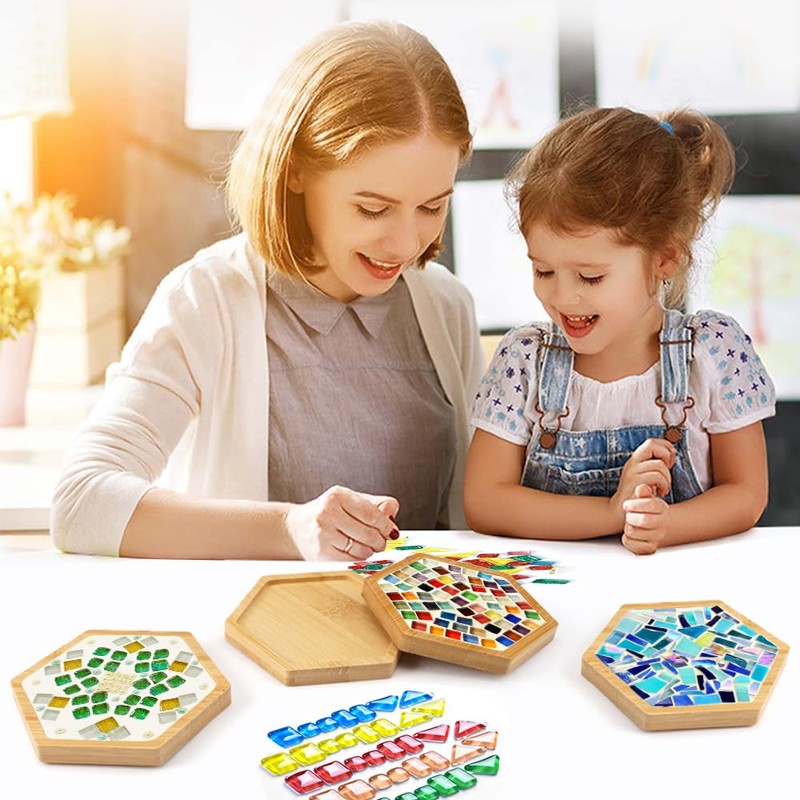 Pack of 8 Bamboo Mosaic Coasters, Bamboo Coasters, Mosaic Coasters,