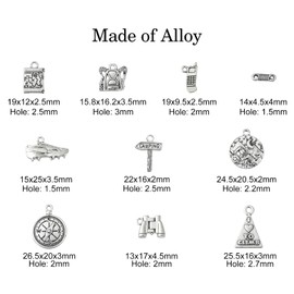 Ornazy 50 pcs 10 Styles Tibetan Camping Charms Antique Silver Compass Shoe Adventure Charms Vintage Hiking Charms for Jewellery Making and Crafting