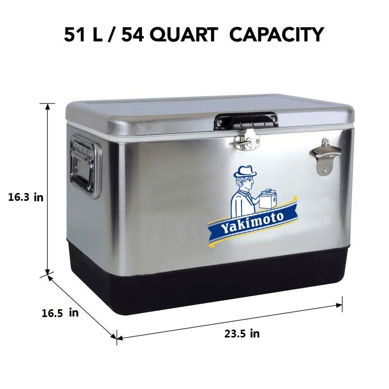 51L/54Qt Stainless Steel Portable Insulated Ice Chest Cooler Box Sturdy
