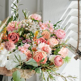 YZXZM Artificial Flowers Combo Box, Fake Silk Foam Flower Mix with Wire Stem, DIY Wedding Bridal Bouquet Shower Party Home Décor (30-40 Pieces) (Pink)