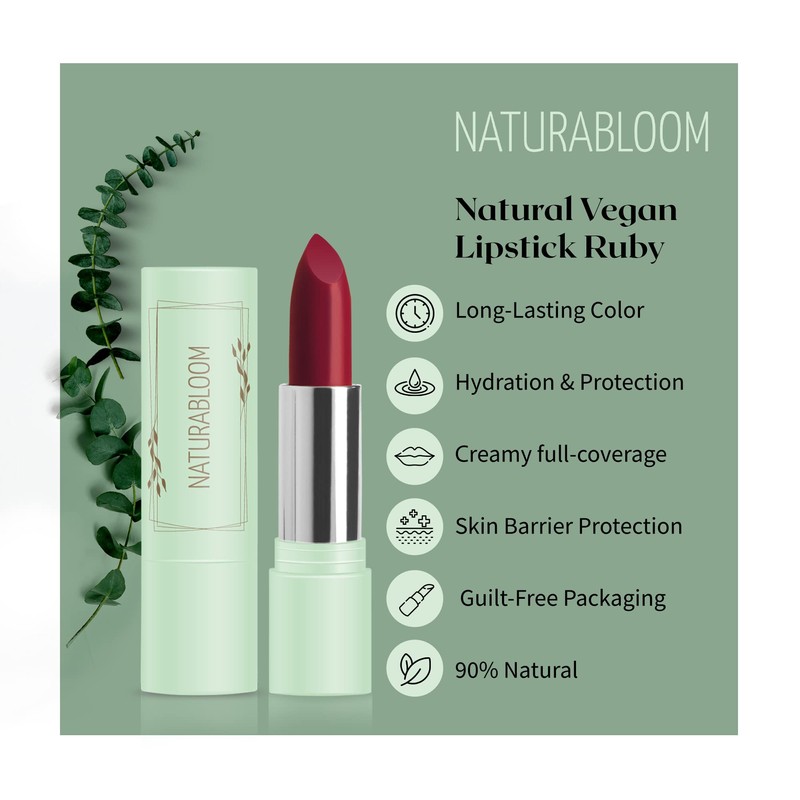 Naturabloom Natural Cosmetics Lipstick Vegan (Ruby) - Sensational Lip Colour