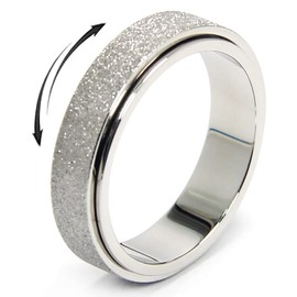 OreilleStar Anxiety Ring for Women Fidget Spinner Ring Fidget Toys Adults Titanium Stainless Steel Thumb Ring 6mm Wide Sivler Size 6