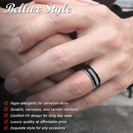 Bellux Style Stainless Steel Mens Wedding Bands Promise Rings for Him Silver Black Comfort-Fit Engagement Jewelry (US Size 9)