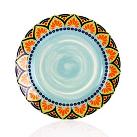 Elama Multicolored Round Stoneware Mandala Pattern Dinnerware Set, 16 Piece, Blue