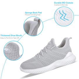 Akk Zapatillas de tenis para mujer, sin cordones, de espuma viscoelástica, ligeras, informales, para gimnasio, viajes, trabajo, gris, 7 US