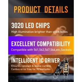 LUYED 561 LED Bulbs Extremely Bright 44mm 1.73" 561 562 567 564 3020 12-EX Chipsets LED Bulbs Used for Car Interior Map Dome Courtesy Lights,Warm White（Pack of 2）