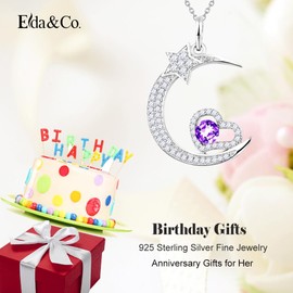ELDA & CO. Birthday Gifts February Amethyst Necklace for Mom Wife I Love You to the Moon and Back Moon Shooting Star Sterling Silver Jewelry