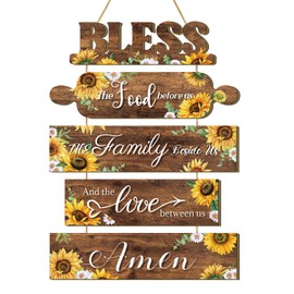 Sunflower Kitchen Wall Decor Bless The Food Before Us Sign Farmhouse Kitchen Wooden Wall Signs Rustic Dining Room Wall Art Country Vintage Hanging Decoration for Kitchen Home Living Room