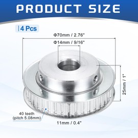sourcing map 4Pcs Timing Belt Pulley Aluminum Idler Pulley XL40 Teeth 9/16"(14mm) Bore for 10mm Width Belts, 3D Printers, CNC Machines, Industry