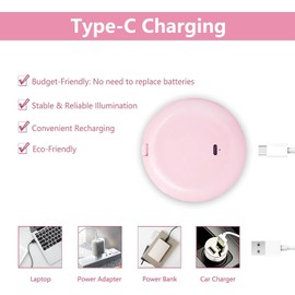 PERANNU Espejo de Bolsillo, Espejo con Luz Portatil, Aumento 1x/10x, Plegable Espejo De Mano con Luz, Espejo Recargable De Aumento, Espejo De Viaje Regulable para Bolso (Rosa)