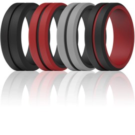 ThunderFit Silicone Wedding Rings for Men 2 Layers (Black-Red, Grey-Black, Black, Red-Black, 10.5 - 11 (20.6mm))