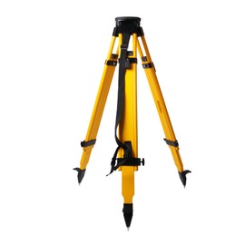 Fiberglass Surveying Tripod, Heavy Duty Yellow Fiberglass and Wood Tripod with Dual Clamp and Copper Center Screw for Robotic Total Stations and Theodolite (Round Head-B)