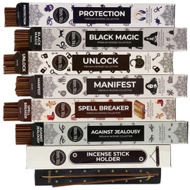 Witchcraft Incense Sticks - Total 120 Insence-Sticks (20 Insense x 6 Inscents) - for Wiccan Witches Brew Wicca Witch Voodoo Spell Pagan Black Magic Protection Against Jealousy + Burner Holder