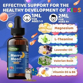 Kids Magnesium Liquid Drops with L-Theanine for Calm & Sleep | Vegan Supplement with Vitamin D3 & B6 for Focus, Relaxation & Healthy Sleep | Natural C