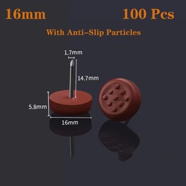 16mm Red-Brown Nylon Furniture Sliders Nail On - Chair Leg Floor Protectors Nail - Nylon Chair Glides with Nail Sliders Head, Chair, Table Leg Feet Protector Nail（with Anti-Slip Particles 100 Pcs）