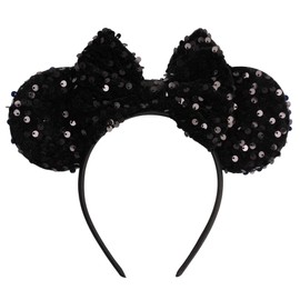 zhezesmila Sparkling Mouse Ears Sequin Bow Ears Headband for Women Hair Band Dazzling Accessories Headwear for Princess Costume Theme Birthday Party