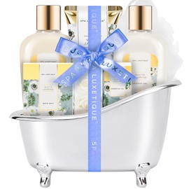 spa luxetique Bath Set for Women, Spa luxetique Spa Gifts Set, 8pc Home Bath and Body Gifts Set, Gift Baskets Includes Body Lotion, Bubble Bath, Bath Salt, Essential Oil, Birthday Gifts Set, Gift for Women and Men