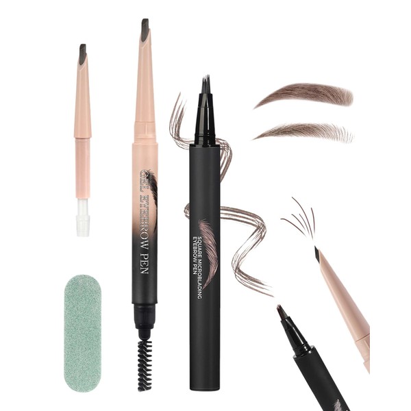 Augenbrauenstift Wasserfest Set, Microblading Augenbrauen Stift & Gel Eyebrow Pencil