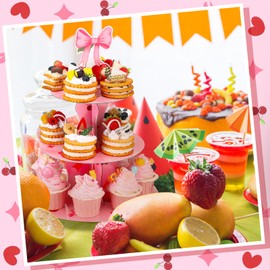 Yaomiao 2 Pcs Pink Bow Cherry Cupcake Stand 3-Tier She's The Cherry Theme Cupcake Stand Holder Coquette Pink Bow Birthday Decorations for Dessert Display Birthday Baby Shower Wedding Bridal Shower