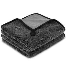 URAQT Microfibre Car Drying Cloth, 40 x 40 cm Microfibre Cleaning Cloths, 2 Pack Premium Car Drying Towel Large Microfibre Twisted Towels, Super Absorbent for Car Detailing, Polishing, Cleaning, Wash