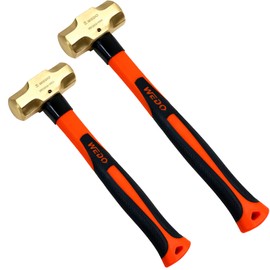 WEDO 2PCS Brass Sledge Hammer Set,1lb+2lb,Fiberglass Handle,Non-Magnetic,Die-Forge,Corrosion Resistant, DIN Standard