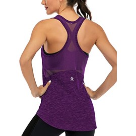 ICTIVE Women's Dark Purple Mesh Racerback Sleeveless Yoga Workout Tank Top M